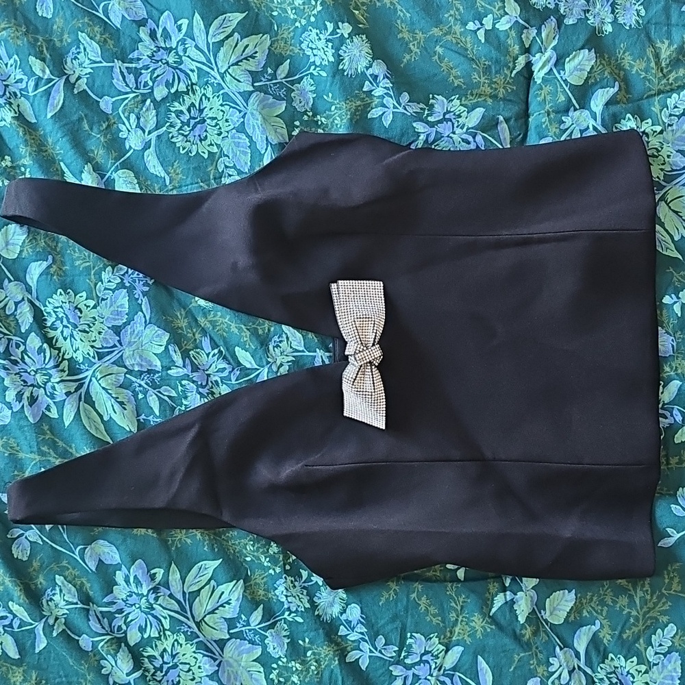 Zara fitted deep V top with silver studded bow